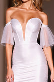 White Off The Shoulder Bodycon Cocktail Dress