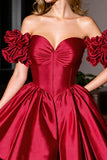 Burgundy Off The Shoulder Ruched A Line Cocktail Dress