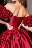 Burgundy Off The Shoulder Ruched A Line Cocktail Dress