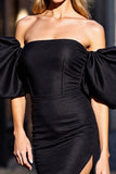 Black Off The Shoulder Puff Sleeve Bodycon Short Prom Dress
