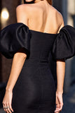 Black Off The Shoulder Puff Sleeve Bodycon Short Prom Dress