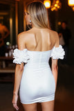 White Bodycon Off The Shoulder Cocktail Dress With Ruffled Sleeves