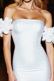 White Bodycon Off The Shoulder Cocktail Dress With Ruffled Sleeves