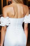 White Bodycon Off The Shoulder Cocktail Dress With Ruffled Sleeves