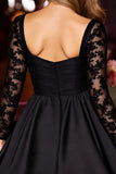 Sparkly Black Corset Long Sleeve A Line Cocktail Dress With Appliques