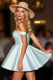 Green Satin Off The Shoulder A Line Short Prom Dress