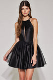 Halter Black A Line Keyhole Short Prom Dress