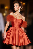 Orange Off The Shoulder Ruched A Line Short Prom Dress