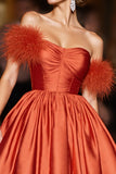 Orange Off The Shoulder Ruched A Line Short Prom Dress