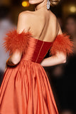 Orange Off The Shoulder Ruched A Line Short Prom Dress
