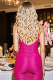 Bodycon Ruched Spaghetti Straps Fuchsia Short Prom Dress