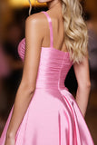Pink Satin Spaghetti Straps A Line Short Prom Dress
