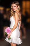 White Bodycon Short Graduation Dress with Ruffles