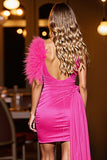 Fuchsia Ruched Sweetheart Short Prom Dress with Feather