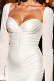 White Ruched Bodycon Short Cocktail Dress with Bow