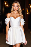 Off The Shoulder A Line White Short Prom Dress