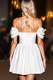 Off The Shoulder A Line White Short Prom Dress