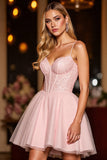A Line Corset Mini Blush Short Prom Dress