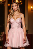 A Line Corset Mini Blush Short Prom Dress