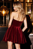 A Line Burgundy Strapless Velvet Short Cocktail Dress