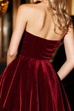 A Line Burgundy Strapless Velvet Short Cocktail Dress