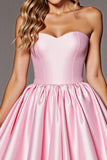 A Line Strapless Pink Satin Short Prom Dress With Bow