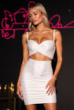 White Sheath Spaghetti Straps Ruched Short Prom Dress