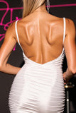 White Sheath Spaghetti Straps Ruched Short Prom Dress