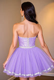 A Line Purple Corset Beaded Short Prom Dress