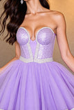 A Line Purple Corset Beaded Short Prom Dress
