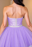 A Line Purple Corset Beaded Short Prom Dress