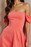 Off The Shoulder Orange A Line Short Cocktail Dress