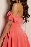 Off The Shoulder Orange A Line Short Cocktail Dress