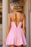 A Line Pink Corset Spaghetti Straps Short Prom Dress