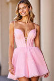 A Line Pink Corset Spaghetti Straps Short Prom Dress