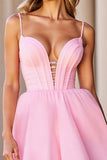 A Line Pink Corset Spaghetti Straps Short Prom Dress