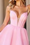 A Line Pink Corset Spaghetti Straps Short Prom Dress