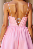 A Line Pink Corset Spaghetti Straps Short Prom Dress