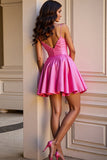 A Line Fuchsia V Neck Mini Cocktail Dress with 3D Flower