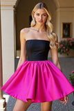 Black Fuchsia A Line Strapless Mini Cocktail Dress