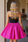 Black Fuchsia A Line Strapless Mini Cocktail Dress