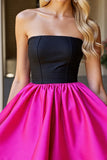 Black Fuchsia A Line Strapless Mini Cocktail Dress