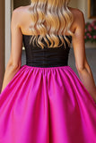 Black Fuchsia A Line Strapless Mini Cocktail Dress