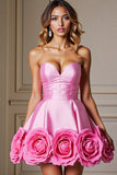 A Line Sweetheart Mini Pink Prom Dress With 3D Flowers