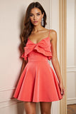 A Line Velvet Ruffled Orange Short Prom Dress