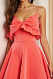 A Line Velvet Ruffled Orange Short Prom Dress