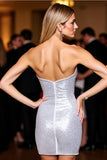 Silver Sweetheart Corset Short Prom Dress with Sequins