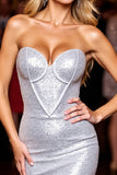Silver Sweetheart Corset Short Prom Dress with Sequins