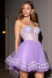 Lilac Corset A Line Beaded Short Prom Dress