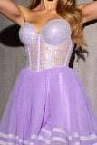 Lilac Corset A Line Beaded Short Prom Dress